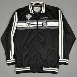 ENYCE Satin Track‎ Jacket XXL Black Patches Hip Hop Silky Full Zip VTG 90s Y2K